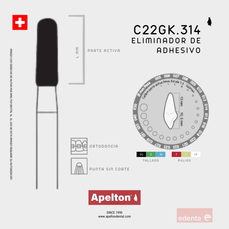 BUR C22GK 314 016 ADHESIVE REMOVER EDENTA