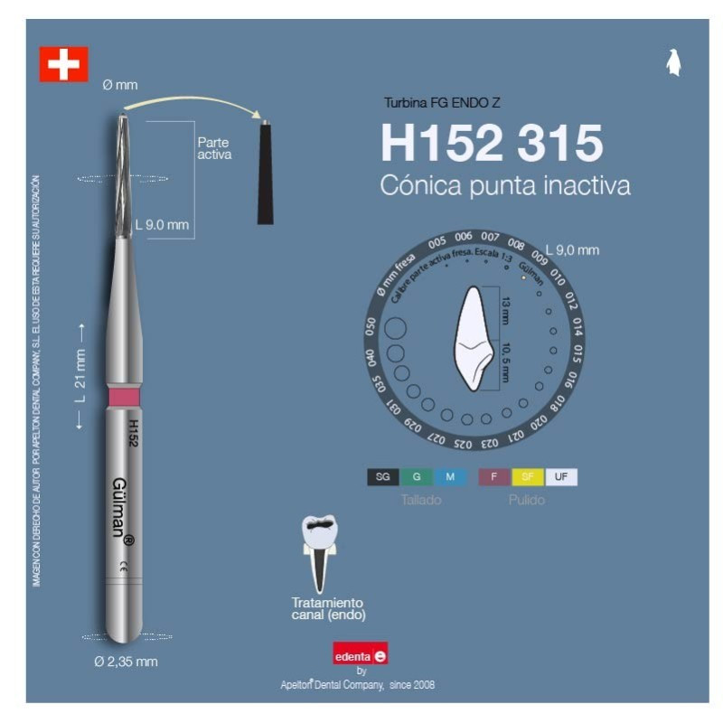 ENDOBUR H152.315.009 CONICAL SPECIALLY LONG EDENTA