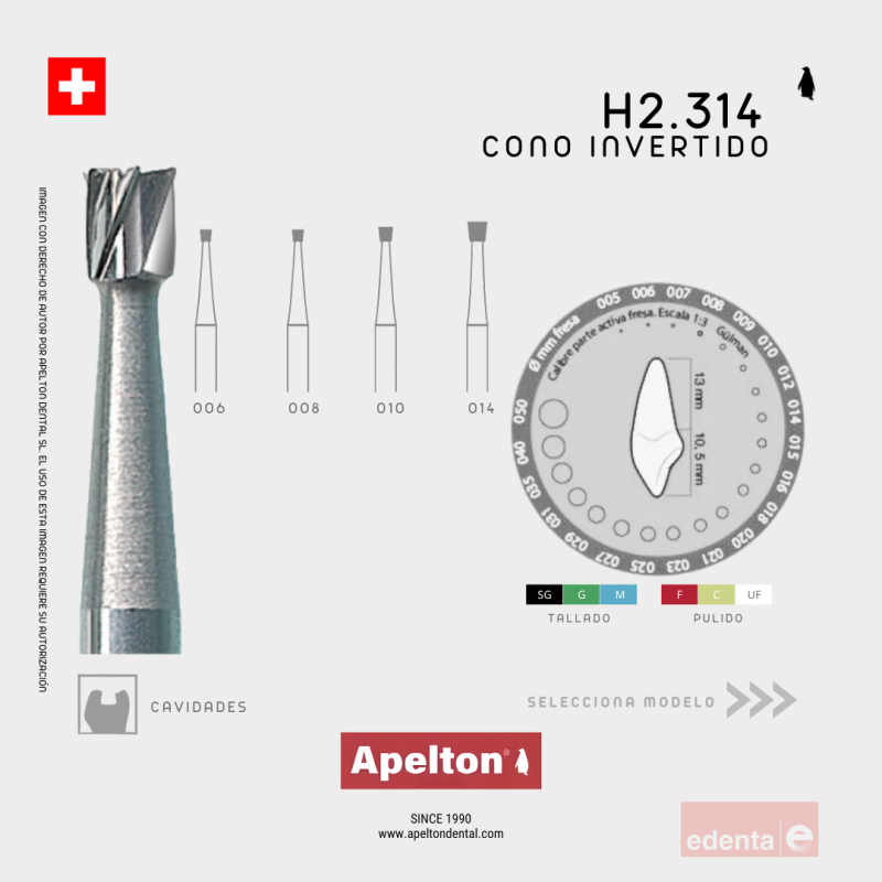 FRESA CONO INVERTIDO H2 314 EDENTA