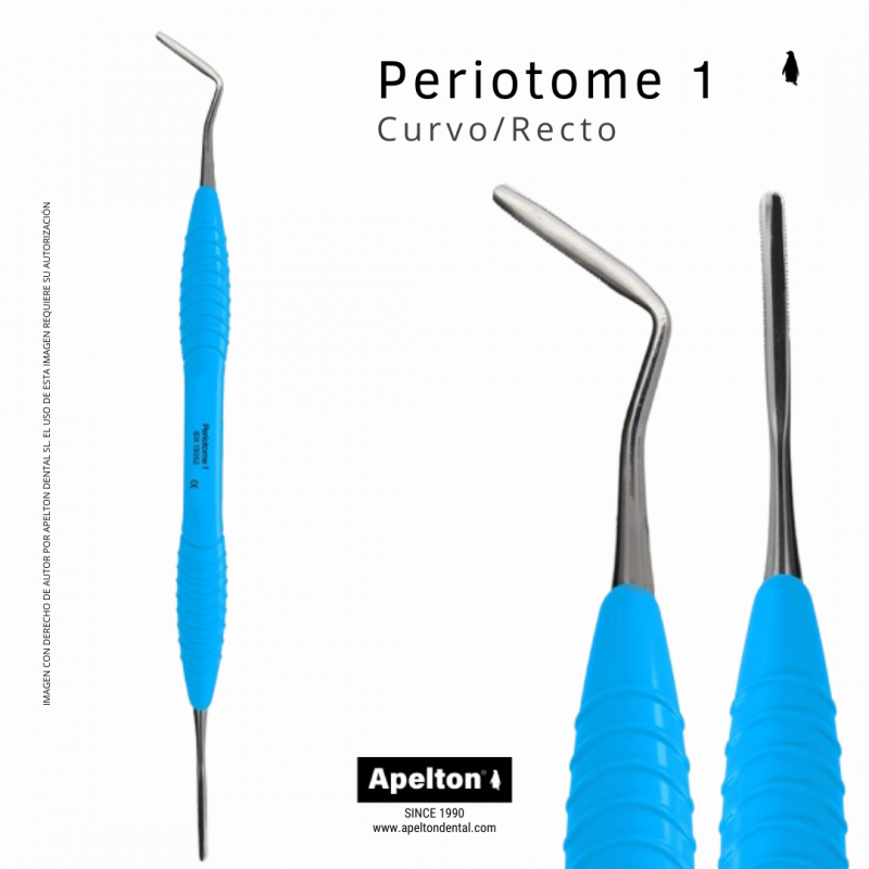 Periostotomo 1 curvado. Mango ergonómico de silicona.
