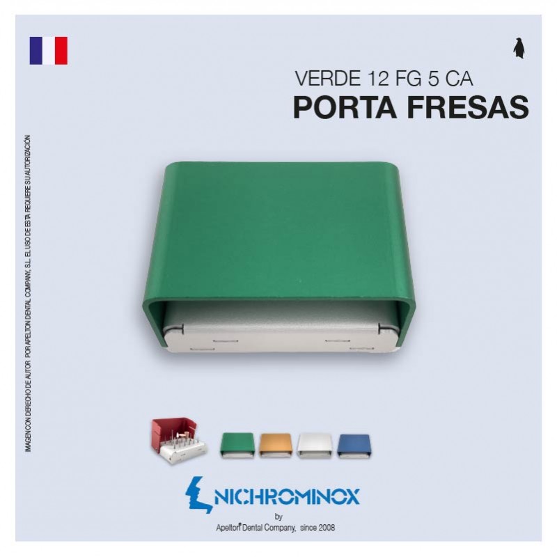 Porta fresas dentales metálico verde esterilizable