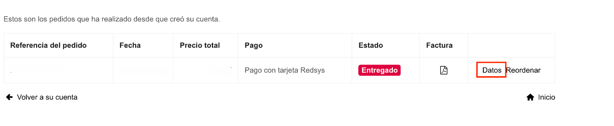 Seleccionar pedido Datos